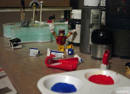 Primary colors just work better for Minimates and super hero costumes. Paints don't lie. Workbench Shot from 1/6/11